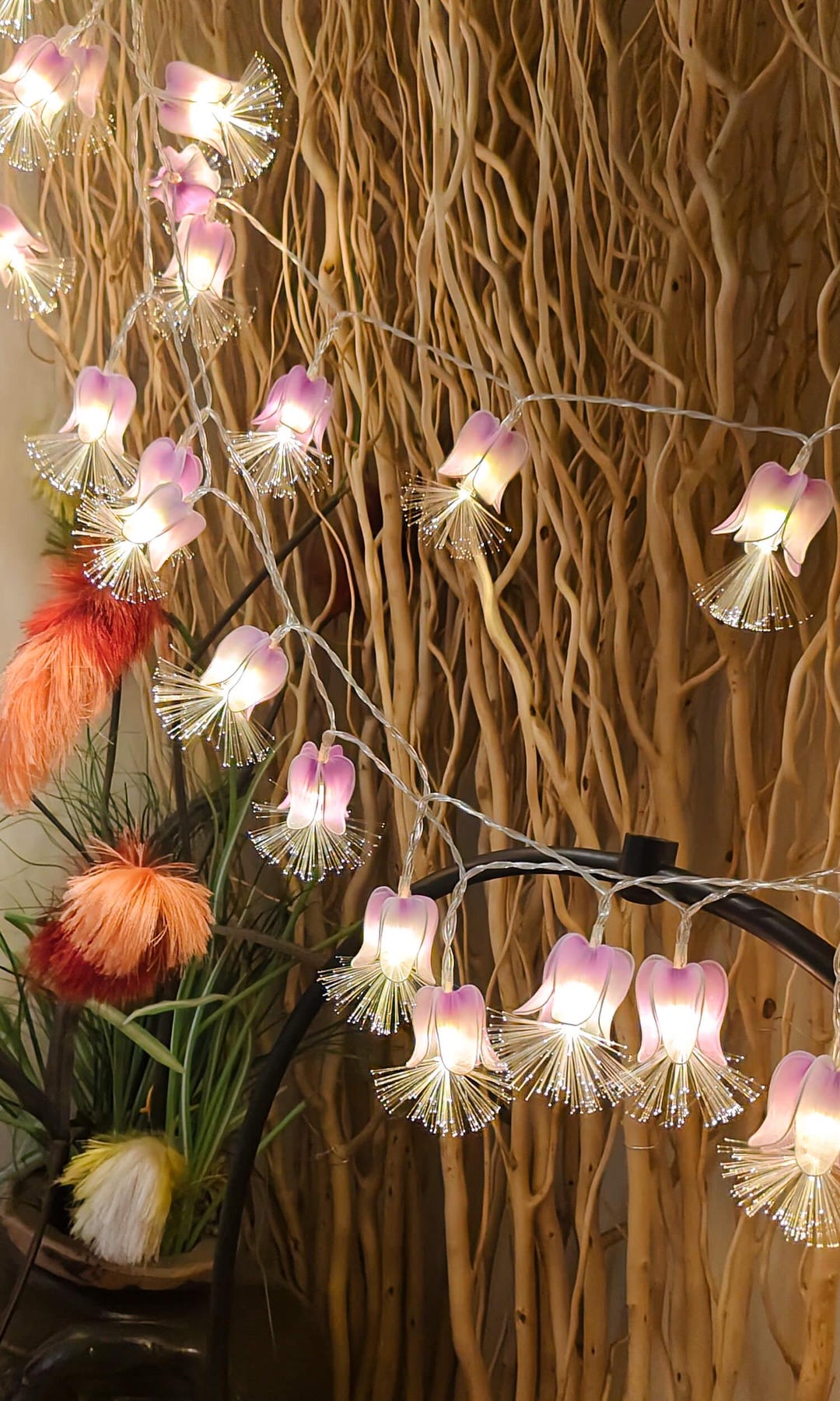 Handmade Purple Fiber Optic Flower String Lights — Organza Bell Flower ...