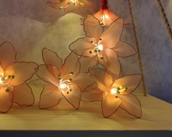 Handmade Pink Lily Fairy Lights, Romantic Flower String Lights, Aesthetic Bedroom Decor, Wedding & Gift for Her