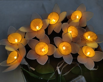 Daffodil String Lights, Narcissus Fairy Lights - Romantic Flower String Lights for Bedroom Decor, Wedding Ambience, and Window Display