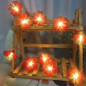 Handmade Red Cherry Blossom Fairy Lights: Wedding & Bedroom Decor