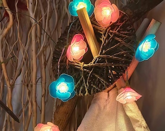 Handmade Pink Rose Fairy Lights | Blue Romantic LED String Lights for Bedroom, Wedding & Christmas Gifts, Mother’s Day Gift