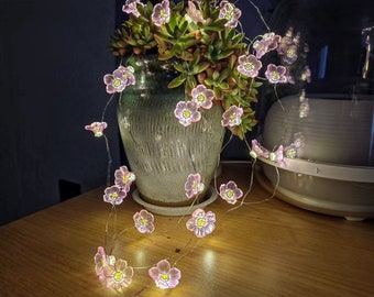 Roze Sakura koperen lichtslingers, kersenbloesem lichtslingers, romantische bloem lichtslingers voor slaapkamer decor, bruiloft lichten, cadeau voor moeder