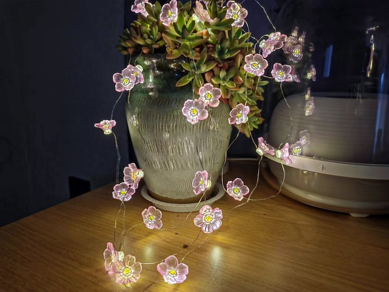 Pink Sakura Copper String Lights, Cherry Blossom Fairy Lights, Romantic Flower String Lights for Bedroom Decor, Wedding lights, Gift for Mom imagem 1