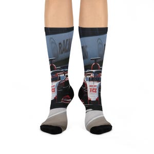 Racing-Themed Cushioned Crew Socks - Perfect for Motorsports Fans, Active Lifestyle, Birthday Gifts, Sports Events, Fun Accessories