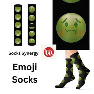 Green face throw up sick emoji Socks personalized gift fun cool trendy gift present holiday womens mens pattern custom name date funny socks