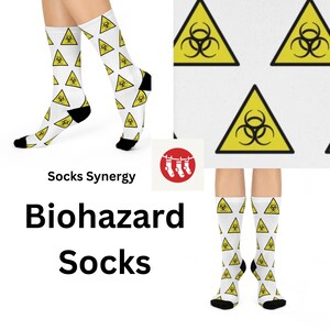Biohazard Pattern Crew Socks, Fun and Quirky Socks for Gamers, Halloween Costume Accessory, Unique Gift Idea, Eclectic Fashion Statement