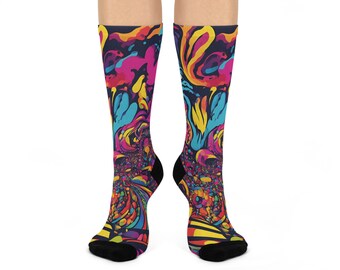 Vibrant Abstract Art Cushioned Crew Socks, Colorful Socks for Cozy Vibes, Perfect Gift for Art Lovers, Fun Socks for Festivals, Unique Sock