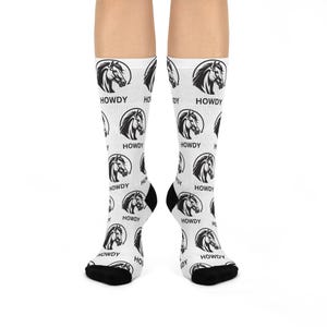 Howdy Horse Cushioned Crew Socks, Equestrian Gifts, Animal Lover, Horse Riding Accessories, Fun Socks for Cowpoke