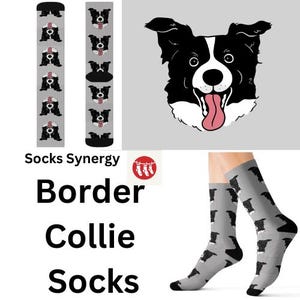 MEIAS TOP DE VENDAS Border Collie, presente personalizado com cara de cachorro, divertido, legal e moderno, presente de feriado, feminino, masculino, padrão personalizado, presente para amantes de cães
