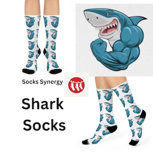 Shark-Themed Cushioned Crew Socks - Gym socks Fun and Cozy, Perfect for Gifting, Shark Lovers, Casual Wear, Birthdays, Everyday Comfort