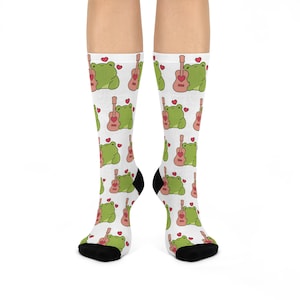 Funky Frog Guitar Crew Socks, Cute Socks Gift, Music Lover Socks, Animal Socks, Fun Fashion Accessory