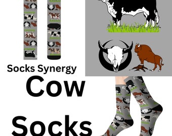 Cows Socks custom bull skull fun cool trendy gift present holiday personalized women's men's pattern customized name date farmer