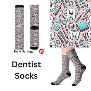 TOP SELLER Dentist Socks personalized gift custom name fun cool trendy present holiday customized date pattern dental teeth women&#39;s men&#39;s