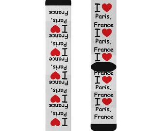 Calcetines personalizados con el texto "Me encanta París Francia"