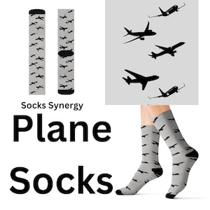 Grey plane Socks custom pilot captain crew fun cool trendy gift present holiday personalized women&#39;s men&#39;s pattern customized name date