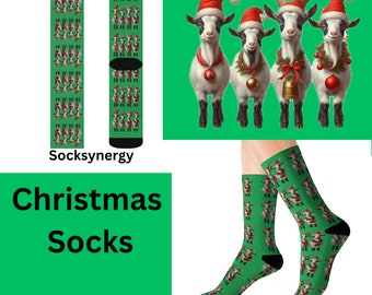 Christmas Goat Socks custom farmer fun cool trendy gift present holiday personalized women's men's pattern customized name date animal milk