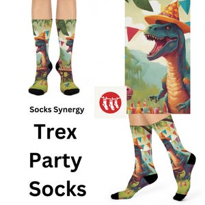 Trex picnic Dino Party Cushioned Crew Socks | Fun Dinosaur-Themed Socks Adults | Perfect for Birthdays, Gifts, Fathers day Cozy Comfort