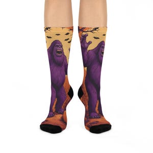 Halloween Bigfoot Monster Cushioned Crew Socks - Fun and Funky Gift for Kids and Adults, Cozy Halloween Accessories, Unique Sock Gift