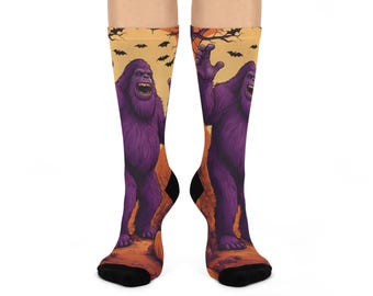 Halloween Bigfoot Monster Cushioned Crew Socks - Fun and Funky Gift for Kids and Adults, Cozy Halloween Accessories, Unique Sock Gift