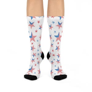 Patriotic Star Crew Socks, Fun Socks, Gift for Her, Comfy Crew Socks, Red White Blue Socks, Holiday Socks, Stars Pattern