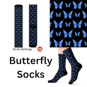 Calcetines de mariposa personalizados, divertidos, geniales, modernos, regalo, regalo festivo, personalizados, nombre personalizado, fecha, patrón para mujeres y hombres.