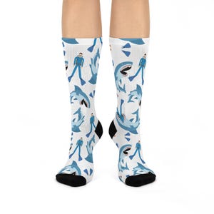 Funny Shark Parade Crew Socks for Ocean Lovers, Unique Gift for Birthdays, Cozy Socks for Casual Wear, Fun Sock Collection, Nautical Theme