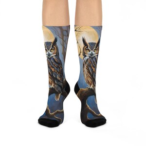 Owl Crew Socks, Cozy Cushioned Socks, Nature-Inspired Gift, Unique Animal Socks, Perfect for Hiking & Casual Wear, Gift for Owl Lovers