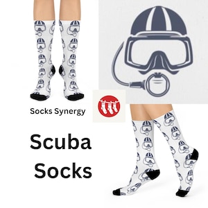 Funny Scuba Diving Socks for Adventurers, Novelty Crew Socks, Gifts for Divers and Ocean Lovers, Birthday or Holiday Present, Sea Life Socks