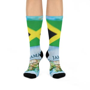 Lebendige Jamaika Karte gepolsterte Crew Socken, Spaß Reisegeschenk, einzigartige Abenteuer Socken, perfekt für Urlaub, bequeme Alltag tragen, Geschenk für