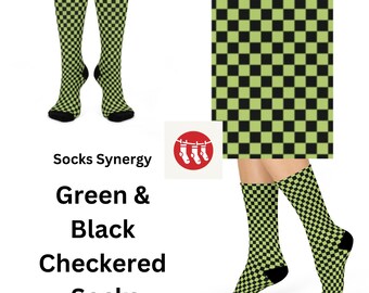 Neon Green and Black Checkered Socks Personalized Gift