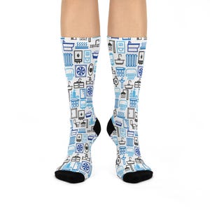 Plumbing Construction Building Socks Whimsical Crew Socks, Fun Patterned Socks, Unique Design Socks, Great Gift, Colorful Casual Wear