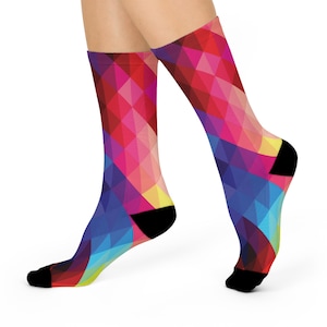 Colorful Cushioned Crew Socks, Vibrant Socks for Hiking, Running, Gift for Her, Cozy Socks for Men, Fashionable Socks