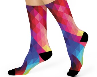 Colorful Cushioned Crew Socks, Vibrant Socks for Hiking, Running, Gift for Her, Cozy Socks for Men, Fashionable Socks