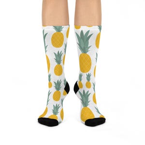 Pineapple Pattern Cushioned Crew Socks - Fun Gift for Summer, Beach Lovers, Casual Wear, Funky Fashion Accessories