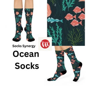 Ocean-Inspired Cushioned Crew Socks for Beach Lovers, Nautical Gift, Fun Accessories, Sea Life Design, Summer Vibes, Comfortable & Stylish
