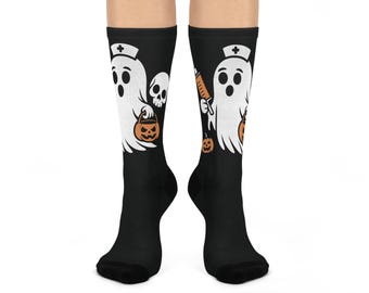 Calzini da infermiera fantasma, calzini a tema Halloween, divertenti e comodi, con motivo fantasma per l'autunno, perfetti per "dolcetto o scherzetto", feste in maschera, regali
