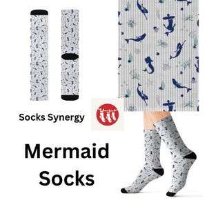 Mermaid Socks personalized gift mermaid lover gift fun cool trendy gift present holiday womens mens pattern custom name date ocean socks