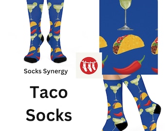 Lebendige Fiesta-Socken, lustig gemusterte Socken für Taco-Liebhaber, Partygeschenke, buntes Zubehör für Feiern, einzigartige Modesocken
