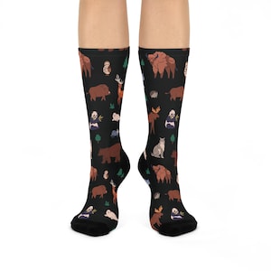 Nature-Inspired Cushioned Crew Socks, Cozy Socks for Animal Lovers, Gift for Campers, Hiking, Outdoor Fun