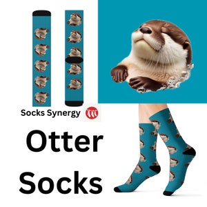 Otter Socks custom animal fun cool trendy gift present holiday personalized women&#39;s men&#39;s pattern customized name date
