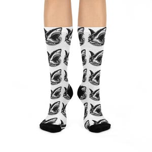 Shark Attack Cushioned Crew Socks - Fun Novelty Socks for Ocean Lovers, Gift for Beach Days, Unique Apparel, Ideal for Casual Wear
