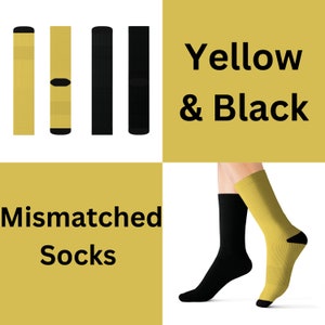 Yellow and Black Mismatched Socks fun cool trendy gift present holiday personalized women&#39;s men&#39;s pattern customized