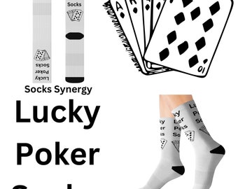 Lucky poker sokken op maat leuk cool trendy cadeau cadeau vakantie gepersonaliseerde heren herenpatroon aangepaste naam datum gokker spelerskaarten