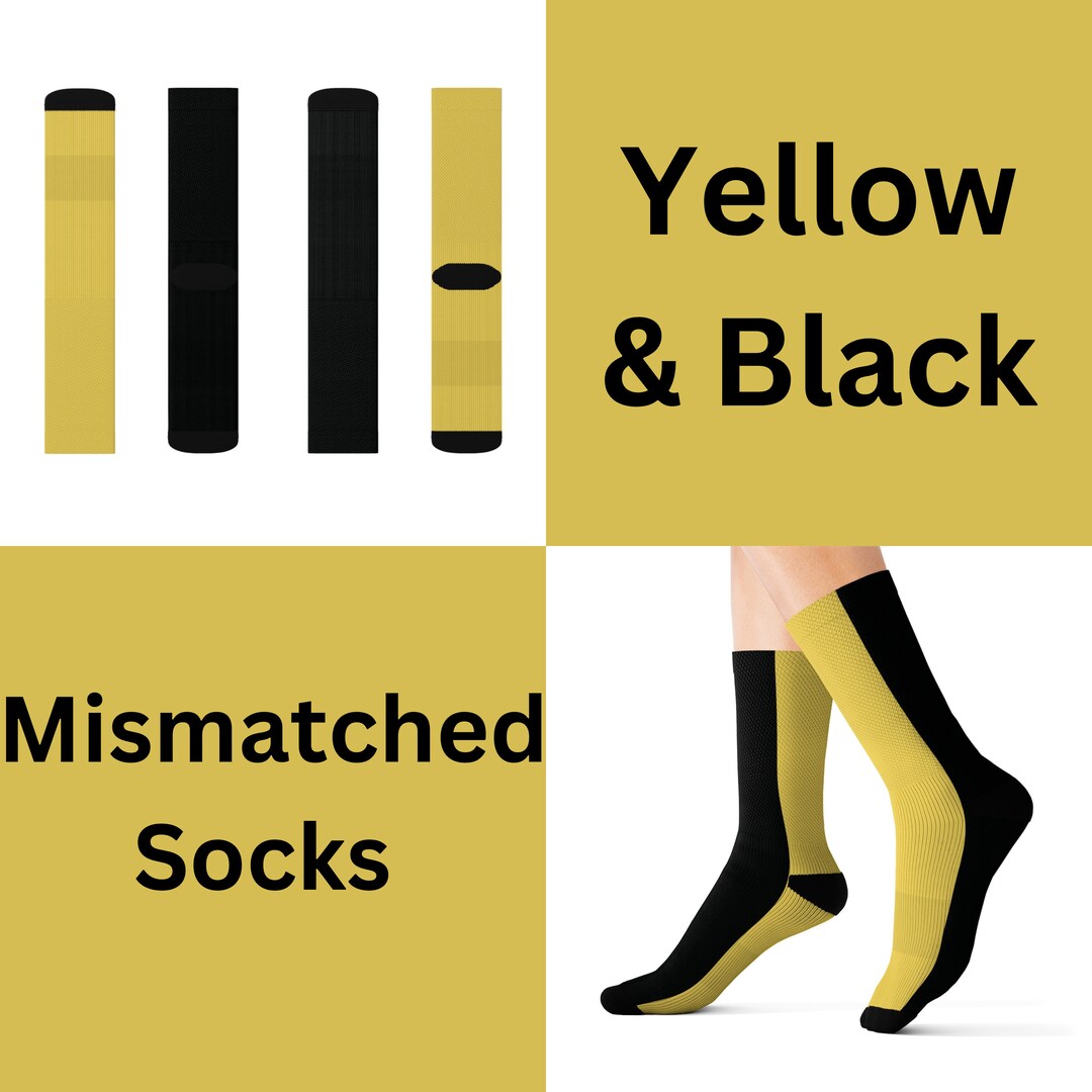 Mismatched Black and Yellow Socks Fun Cool Trendy Gift Present Etsy