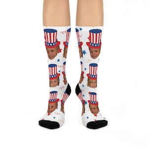 Patriotic Uncle Sam Hat Photo Crew Socks | Fourth of July Face Socks