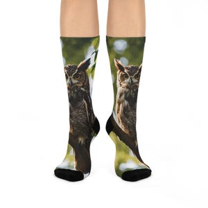 Whimsical Owl Crew Socks, Cozy Animal Socks, Gift for Owl Lovers, Fun Casual Socks, Nature-Inspired Sock Gifts