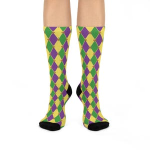 Colorful Argyle Cushioned Crew Socks, Fun Socks for Mardi Gras Celebrations, Comfortable Footwear, Gift for Her, Party Accessories, Daily