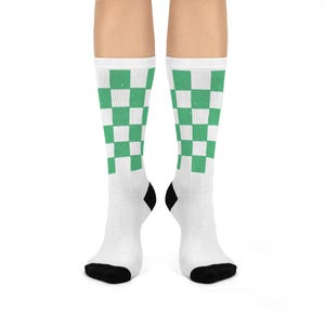 Checkered Green Cushioned Crew Socks | Fun Fashion, Cozy Comfort, Gifts for Gamers, Everyday Wear, Sock Party Favors