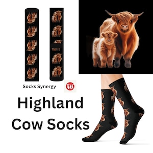 TOP SELLER Baby and Mama Highland Cow Socks personalized gift custom name fun cool trendy present holiday customized date women&#39;s men&#39;s