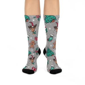 Festive Holiday Cushioned Crew Socks | Cozy Christmas Gift, Cute Winter Accessories, Fun Stocking Stuffers, Unique Holiday Apparel,